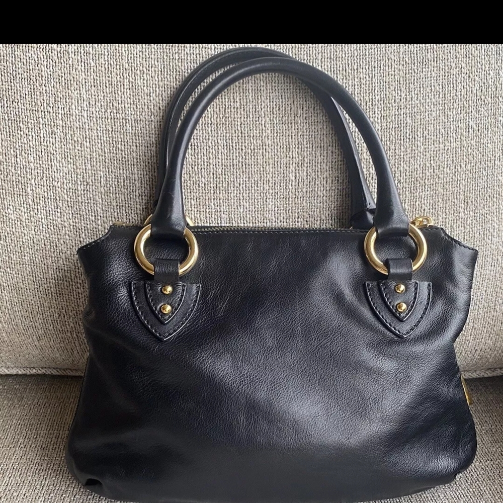 Black Leather Handbag with Gold Accents - Picture 2 of 13